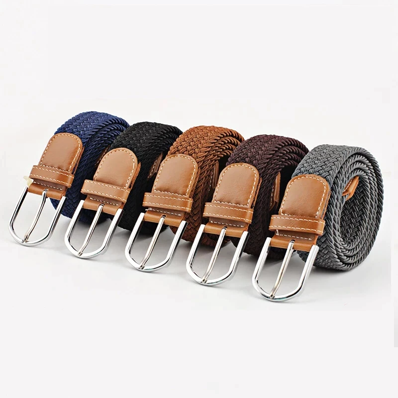 Unisex Casual Knitted Pin Buckle Men Belt Woven Canvas Elastic Expandable Braided Stretch Belts For Women Jeans