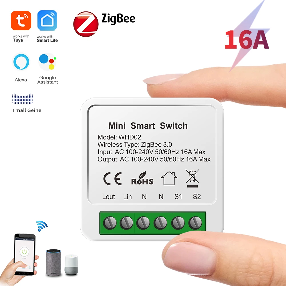 Мини-релейный модуль-адаптер SIXWGH Zigbee3.0 для розетки, настенного выключателя