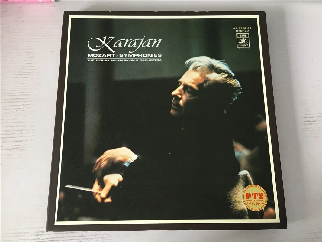 Old 33 RPM 12 inch 30 cm Vinyl Records 4 LP Disc Karajan Conductor Mozart Symphony World Classic Music Used