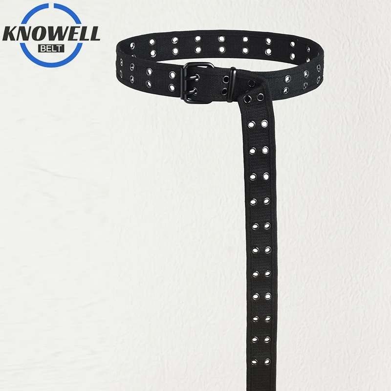 

Punk Canvas Grommet Belts For Women Gothic Black Casual Female Belt Y2K Accessories Hip Hop Jeans Pants Waistband Fashion 130Cm