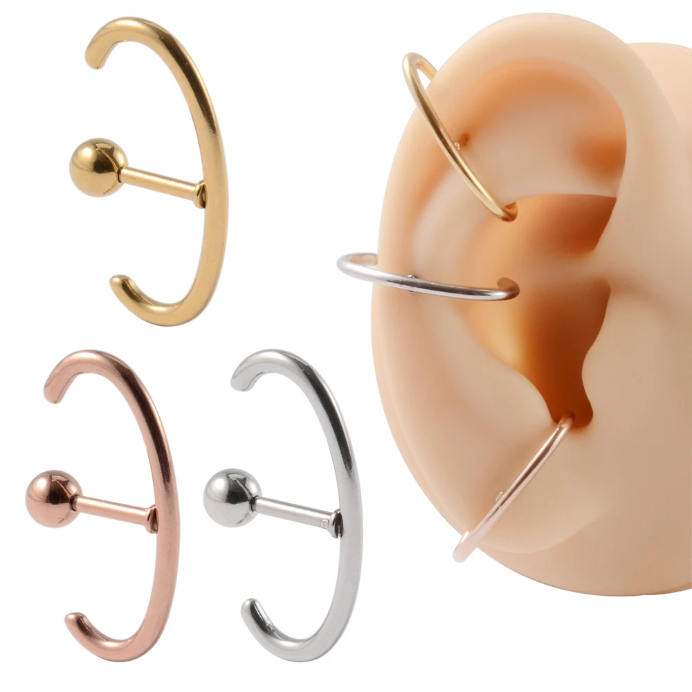 

1PC 361L Surgical Steel Arc Ear Tragus Helix Cartilage Earrings Half Surrounded Earring Helix Stud Body Piercing Jewelry