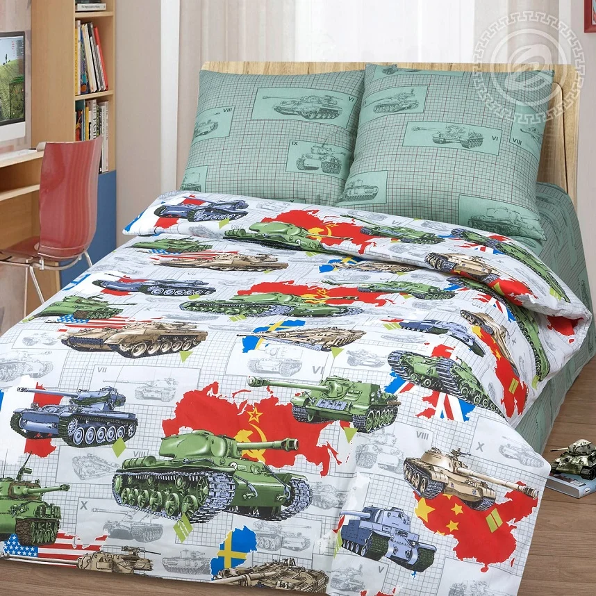 Постельное белье Артпостель бязь 100% хлопок Танки артикул 112 размер 1 5 спальный |