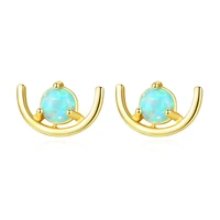 green ethiopian opal stud earrings 925 sterling silver for women 2022 luxury round cut birthstone stud earrings gift for girls