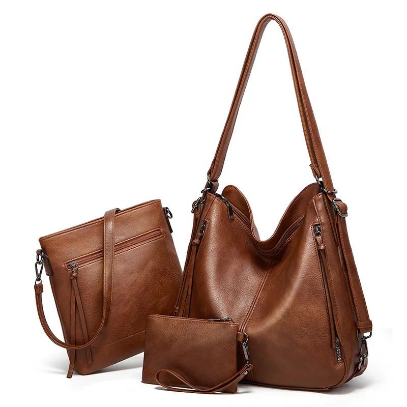 

3Pcs Women's bag new 2022 European and American fashion shoulder bag three-piece tote bag messenger backpack bag