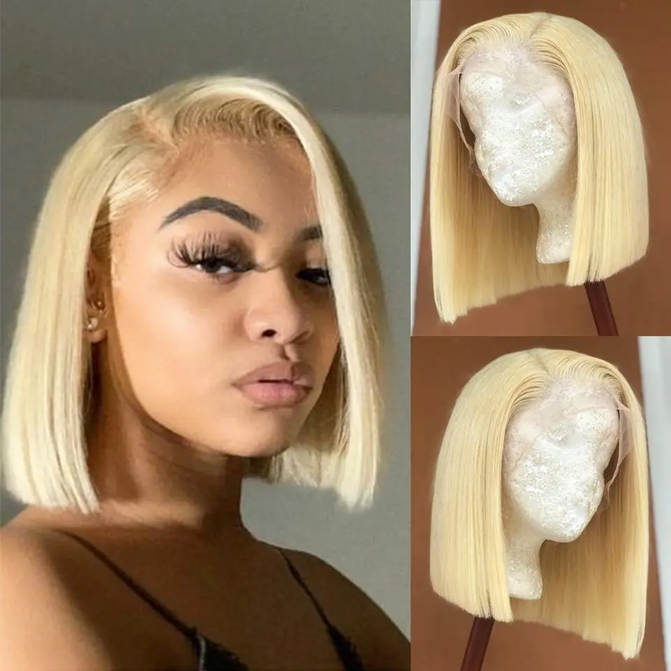 

613 Short Bob Straight Lace Front Human Hair Wigs For Women HD Transparent T Part Lace Frontal Wig