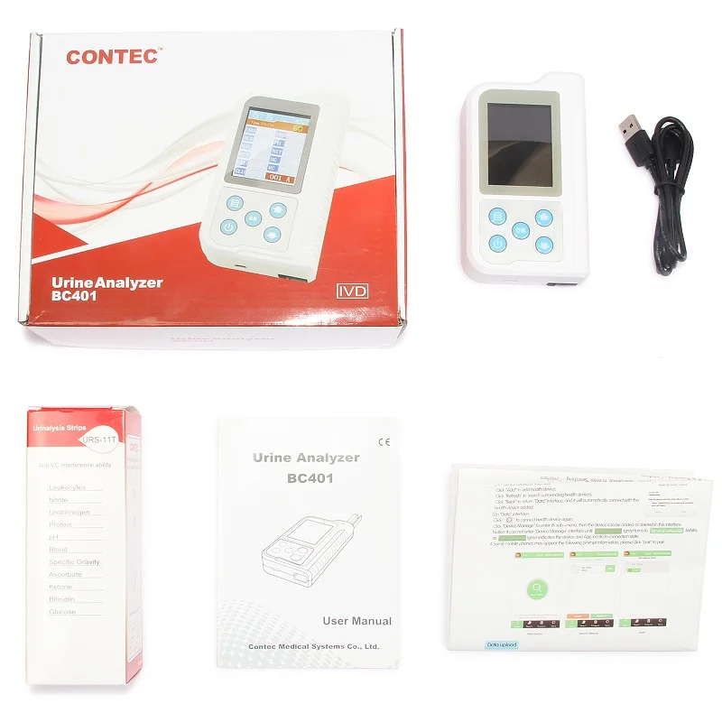 Тест-полоска CONTEC BC401BT LCD Портативный Анализатор Мочи GLU BIL SG KET BLD PRO URO NIT LEU VC PH USB 11