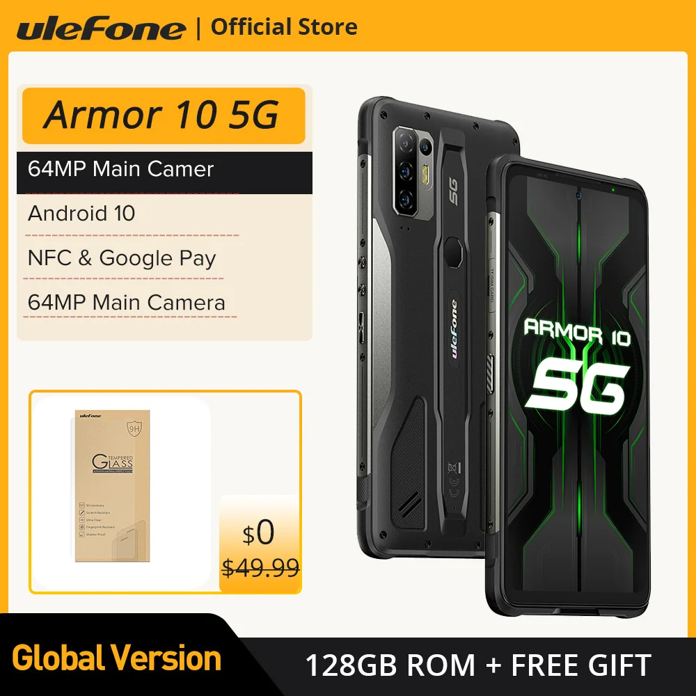 Ulefone Armor 10 5G Rugged Mobile Phone Android 10 8GB +128GB Waterproof Smartphone/IP68 IP69K/ 6.67