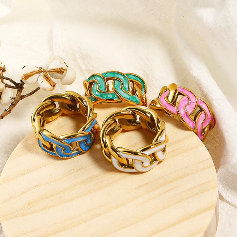 

2023 New Arrivals Multi Color Epoxy NK Chain Rings For Men Women Bohemian Stainless Steel Finger Jewelry Gift for Girlfriend
