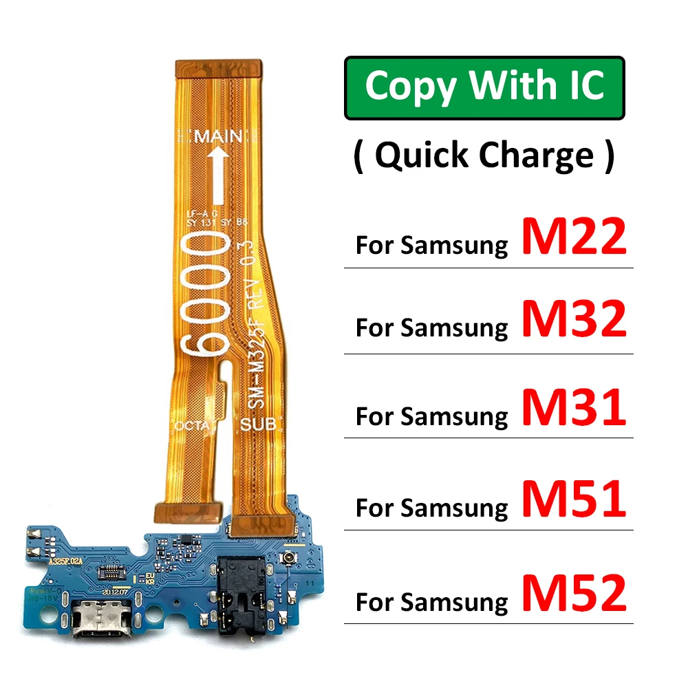 

New For Samsung Galaxy M22 M32 M31s M51 M52 5G Dock Connector Micro USB Charger Charging Port Board With Mainboard Flex Cable