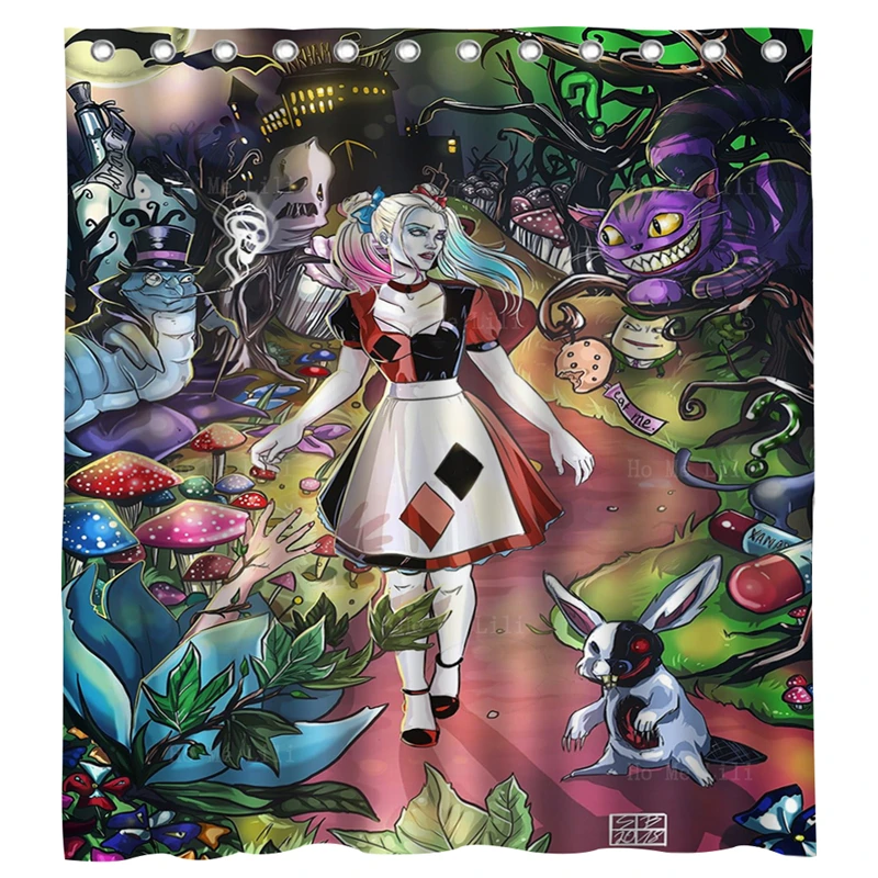 

Wonderland Queen Of Hearts Quinn And Alice Mixed Up Drawing Shamanic Sacra Mental Shower Curtain By Ho Me Lili With Hooks