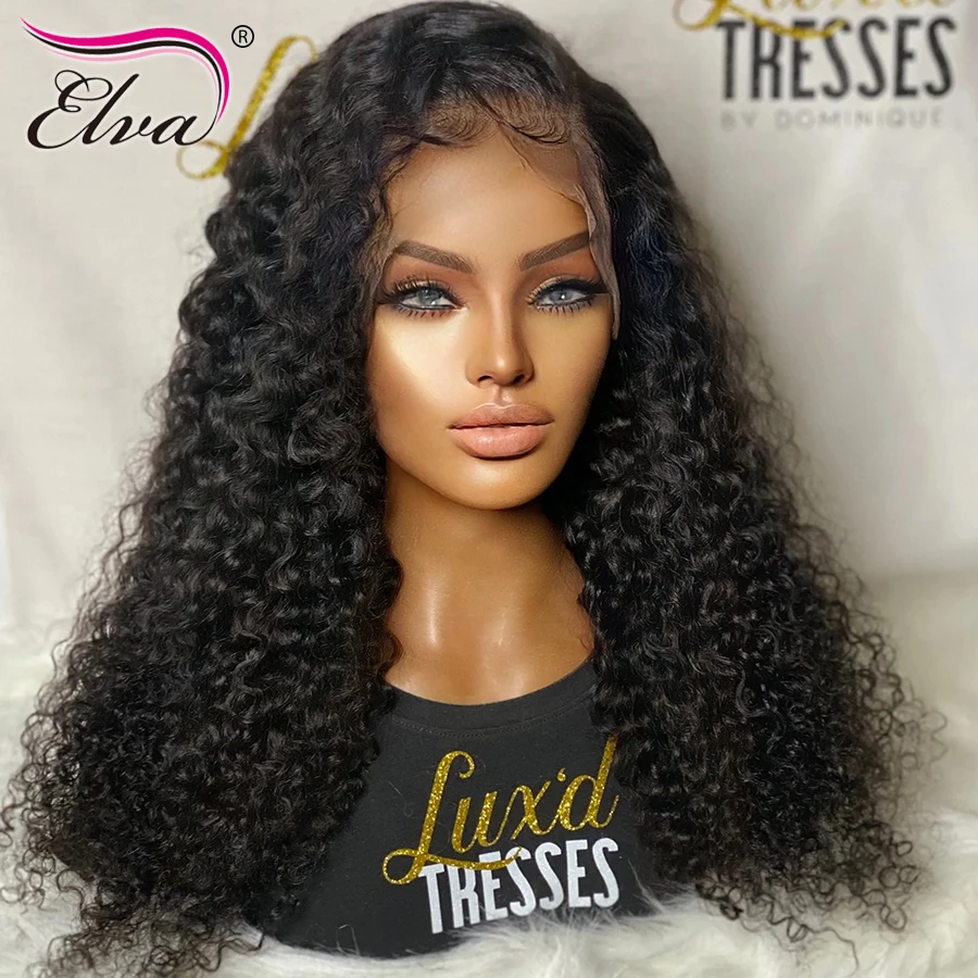

Water Wave Human Hair Wigs For Black Women Deep Part 13x6 Frontal Wig Pre Plucked Hairline Elva Remy Hair 4x4 Lace Closure Wig