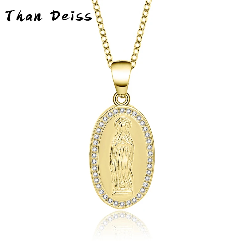 

New Gold Coloured Virgin Mary Of Jesus S925 Sterling Silver Necklace Religious Accessory Ladies Pendant Collar Chain