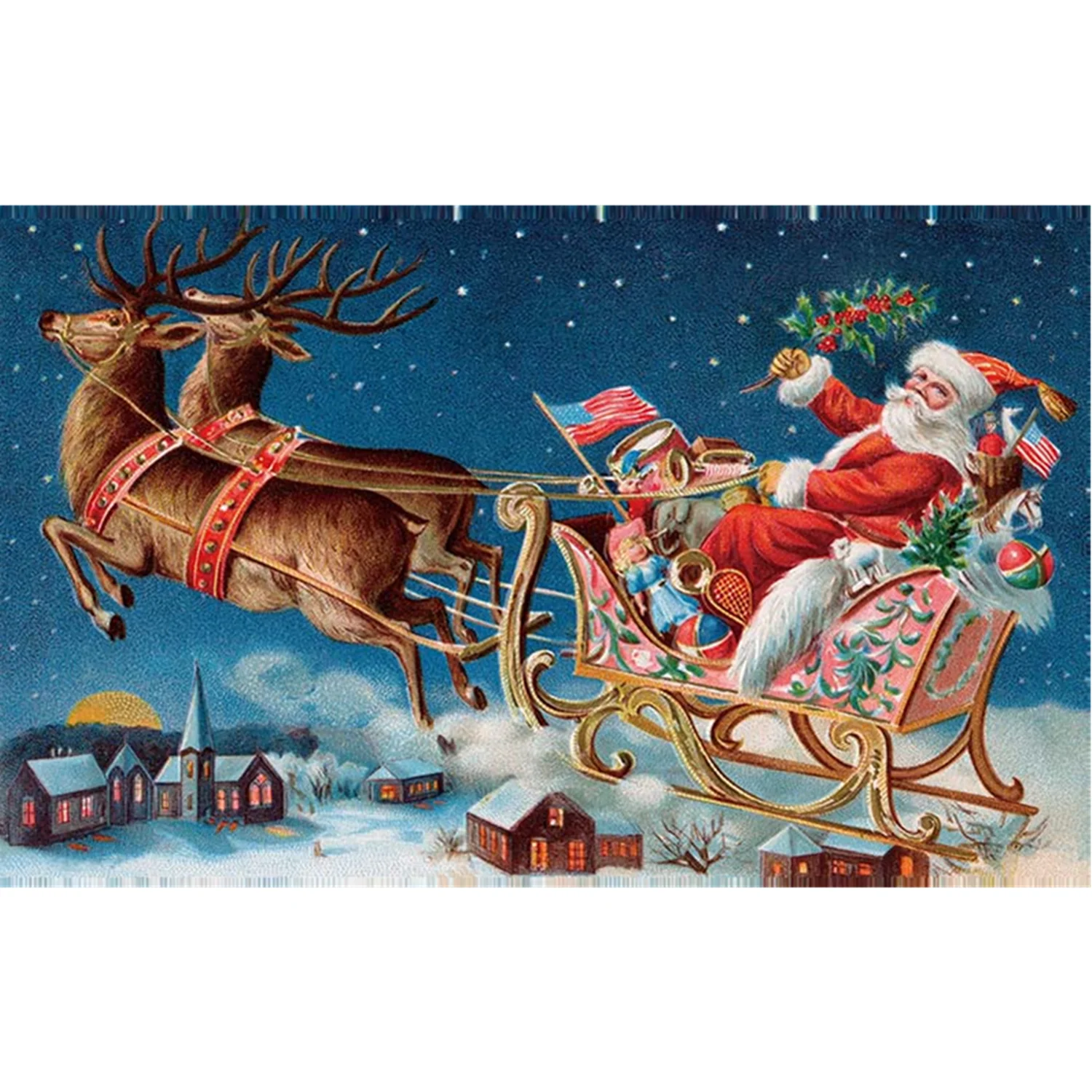 

Флаг с надписью «Merry Christmas», моющийся Санта-Клаус для езды на санях с яркой луной, для гостиной, прочные латунные прокладки ярких цветов