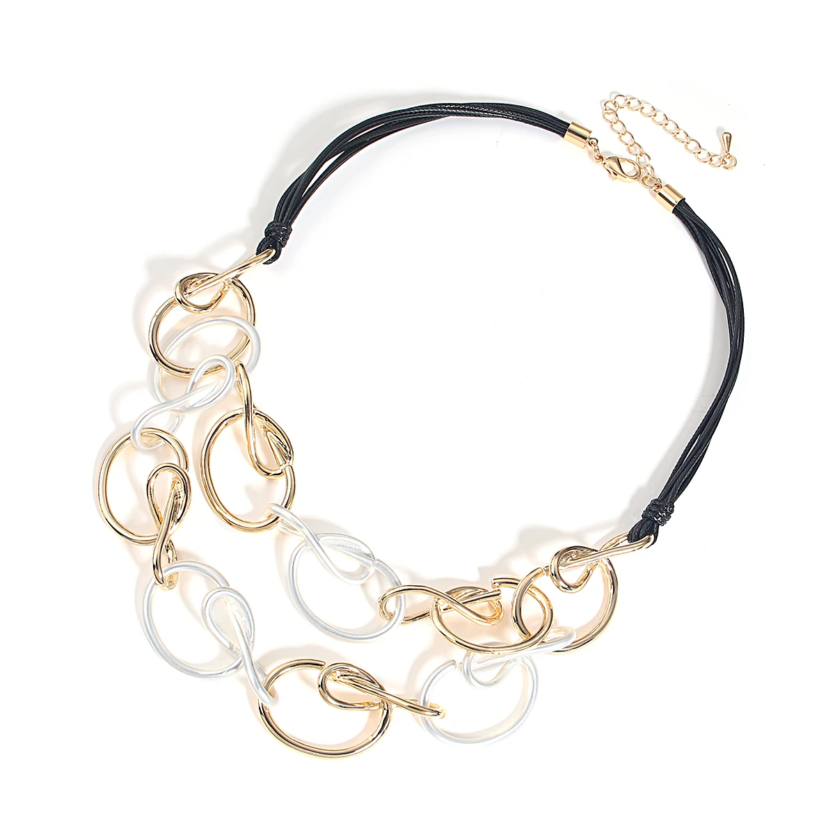 

Amorcome Handmade Chunky Metal Chain Leather Rope Statement Necklace for Women Boho Choker Collar Winter Fall Necklace Jewelry
