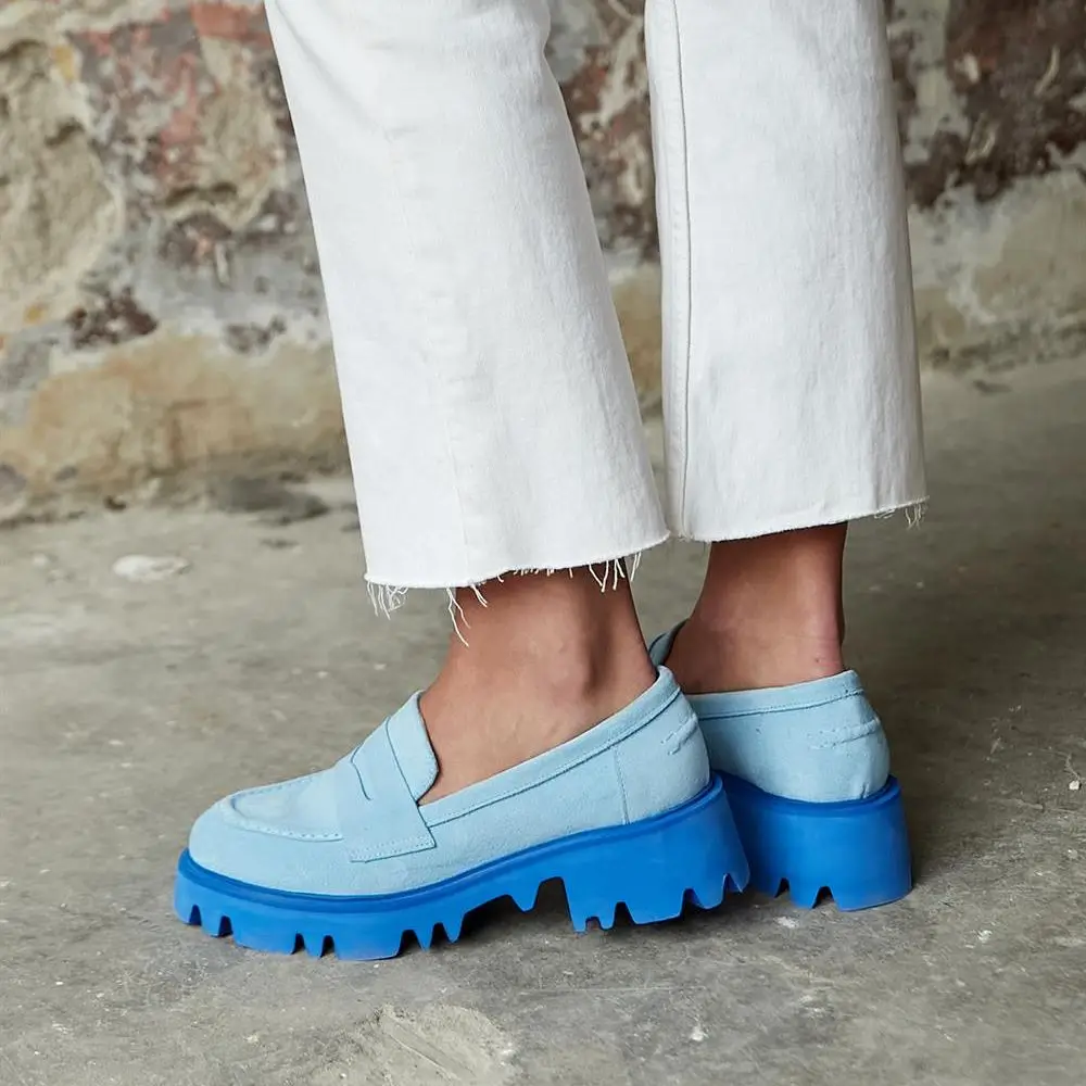 Aysu Quality Genuine Leather Flat Platform Light Sole Loafer Poshnmore Gold Silver Orange Green Blue Pink Fuchsia Smoked Oxford