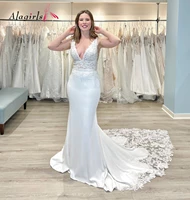 alagirls sexy lace mermaid wedding dress 2022 straps court train bridal gown vestido de noiva boho beach wedding dress