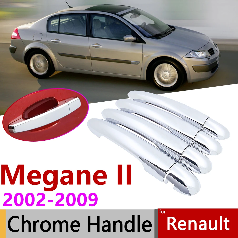 ABS Chrome Car Door Handle Cover Trim for Renault Megane II MK2 2 2002~2009 2005 Luxuriou Chrome Exterior Accessories Stickers