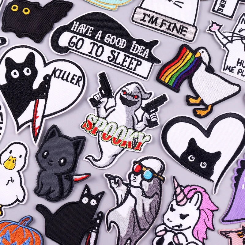 

Cartoon Patch Iron On Patches On Clothes Cat Knife Animal Embroidered Patches For Clothing Hook Loop Patch For Clothes Stickers