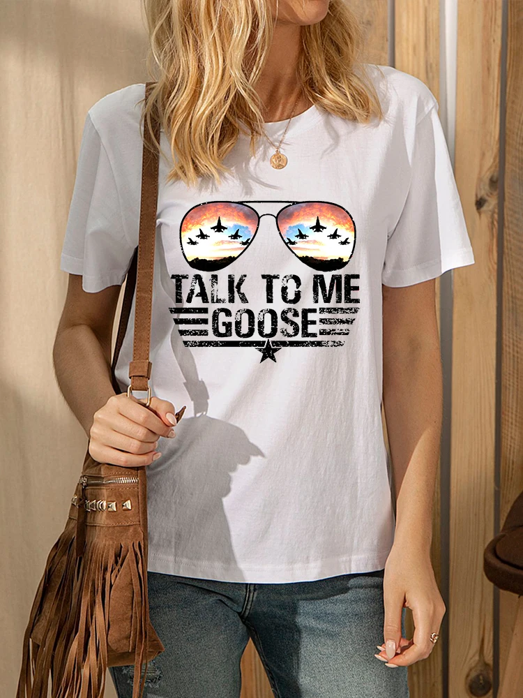 

Talk To Me Goose Shirt Top Gun T Shirt Sunglasses Tee Women Crewneck Short Sleeve Graphic T Shirts Summer Tops Casual T-shirt