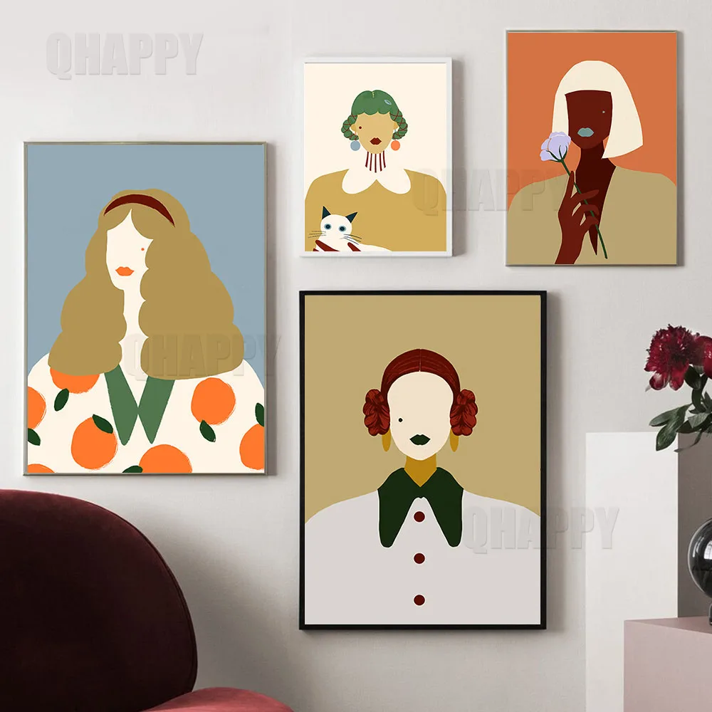 

Abstract Fashion Girl Wall Art Canvas Painting Modern Simple Color Contrast Printing Nordic Poster For Girls' Room Home Decor