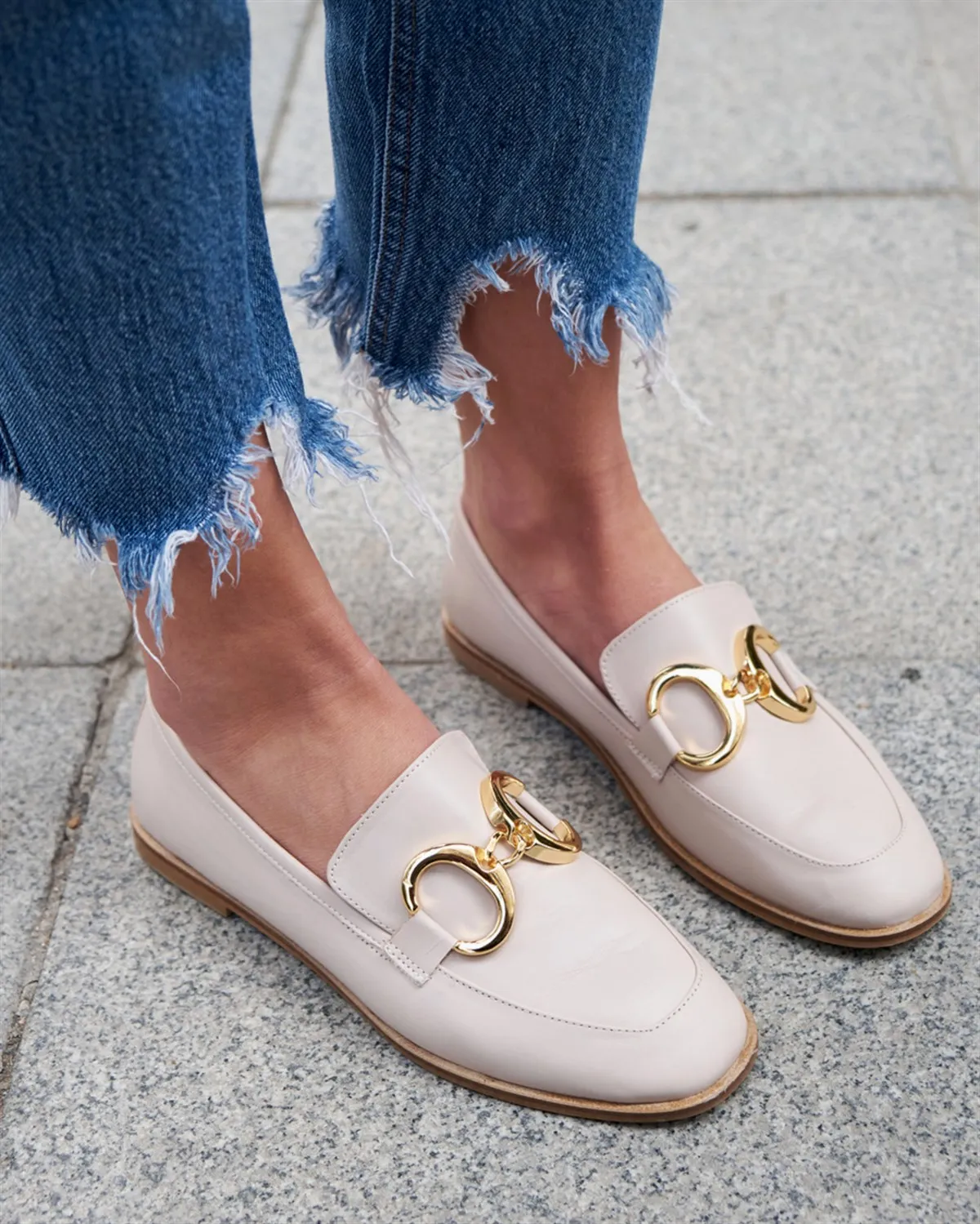 

Mercy Inner Outer Leather Flat Sole Women's Flats Gold Ring Detail Tan Black Ecru Colored Casual Shoes Office School Business
