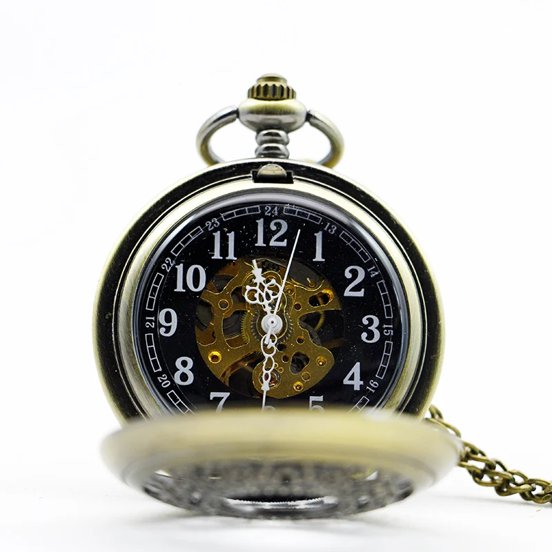 Mechanical Hollow Skeleton Vintage Pocket Watch Automatic Arabic Numerals Display Chain Necklace Pendant Gift карманные часы