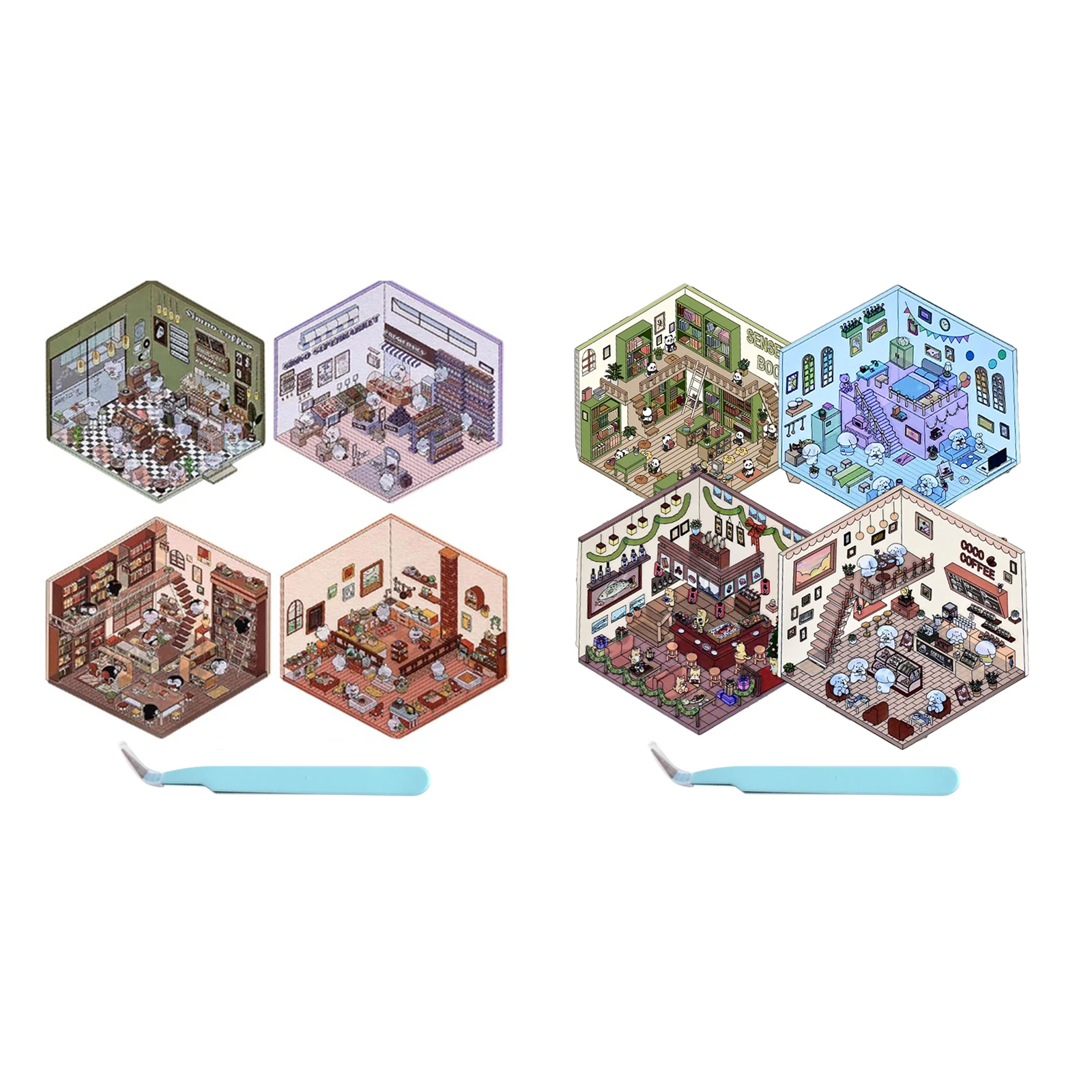 4ШТ Наклейки с 3D-сценой дома в корейском стиле для миниатюр своими руками