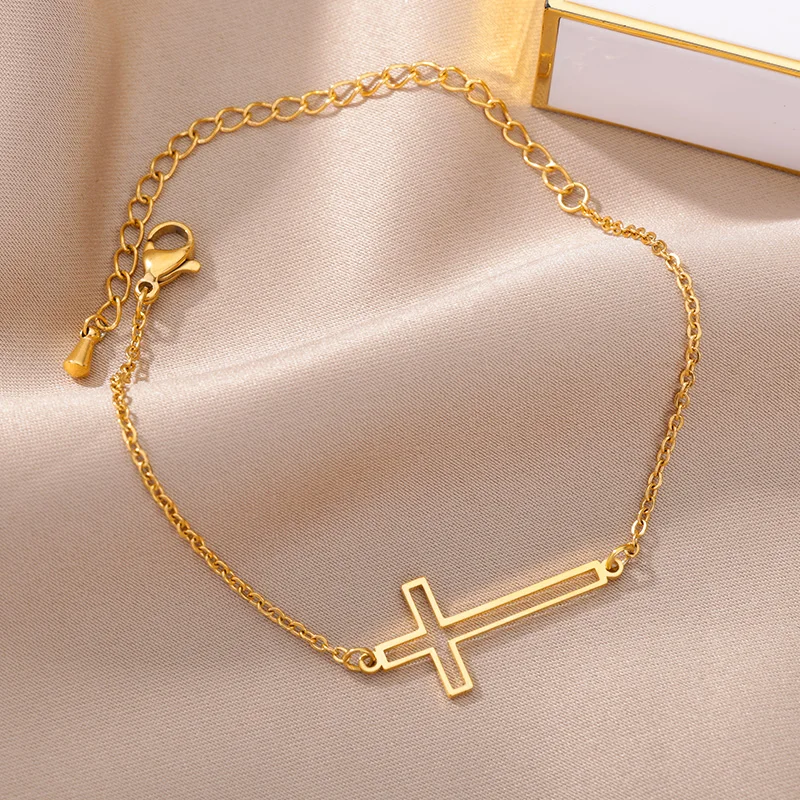 

Stainless Steel Bracelet For Women Silver Color Cross Pulseira Feminina Lover's Engagement Jewelry
