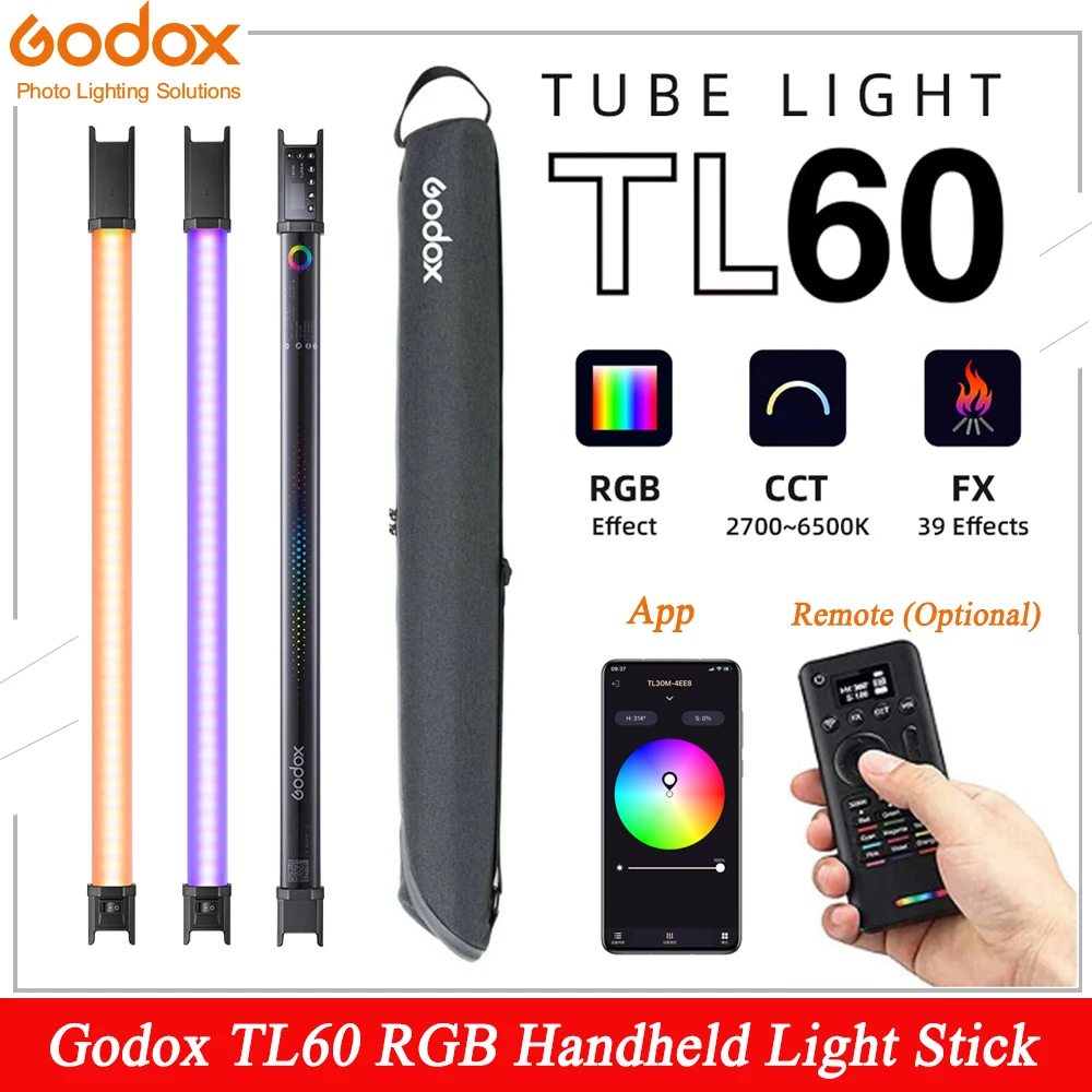 

Godox TL60 Pavo Tube Light RGB Color Photography Light Handheld Light Stick with APP Remote Control for Photos Video Movie Vlog