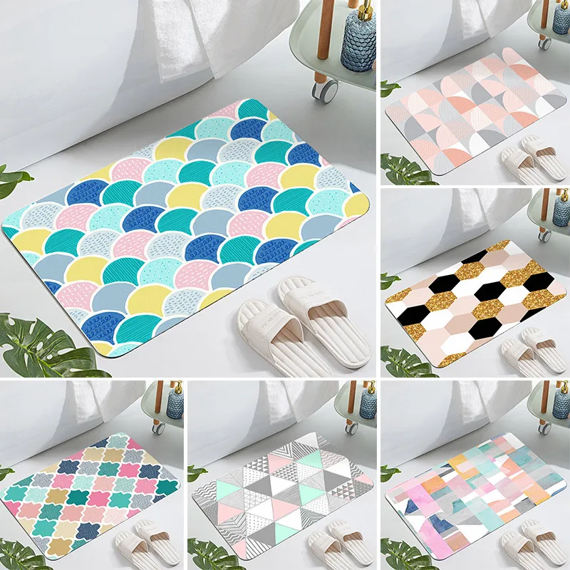 

European-Style Geometric Mosaic Floor Mat Diatom Mud Bathroom Kitchen Water-Absorbing Quick-Drying Non-Slip 40*60cm/50*80cm