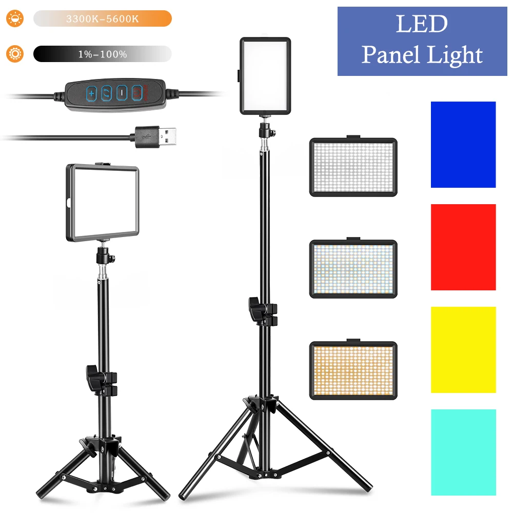 

6inch LED Photography Video Light Panel Lighting Photo Studio Lamp Kit Live Streaming Youbube With Tripod Stand RGB Filters