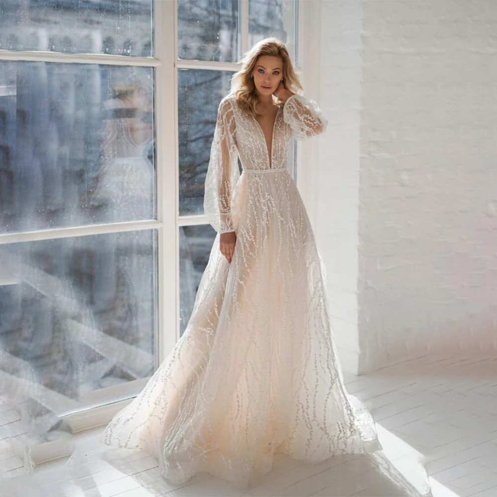 

2022 New Deep V Neck Lace Appliqués Corset Tulle Perspective Sexy Backless Floor Wedding Dress Factory Custom Vestidos De Novia