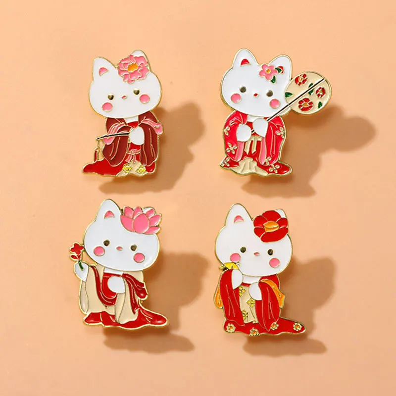 Симпатичная эмалированная брошь с изображением мультяшного белого кота