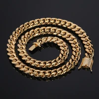 hip hop iced out clasp cuban link chain stainless steel necklace for men women