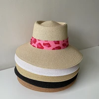 summer cloche hat leopard print ribbon straw hat for women wide brim beach sun hat ladies fedoras kentucky derby church hat