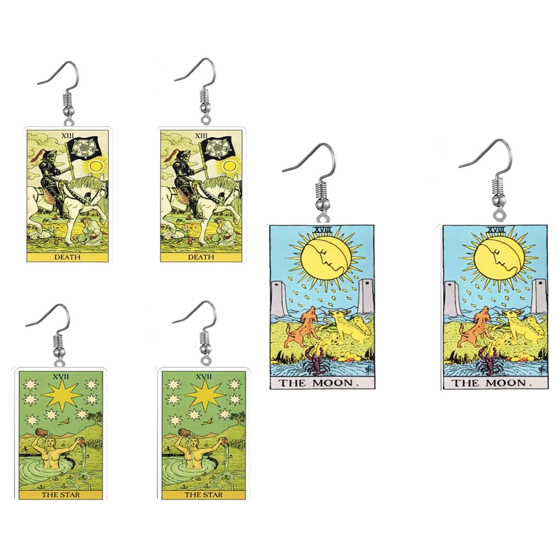 

Funny Tarot Acrylic Earrings Two-sided Rectangle Drop Earrings Magic Tarot Card Crafts Dangle Jewelry for Woman Gift