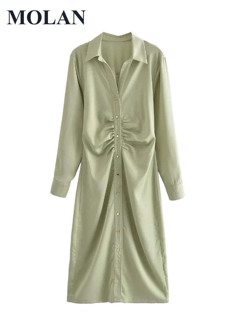 

MOLAN Flod Woman Green Shirt Dress Long Sleeve Sheath Casual 2022 Party Club Elegant Robe Female Chic Dress Vestido