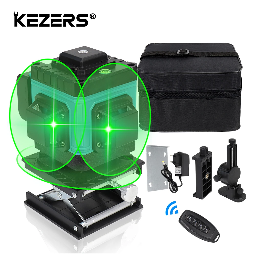 

Лазерный уровень KEZERS 3D, 12 линий, зеленый лазер с регулируемым подъемным столом и дистанционным управлением, 360