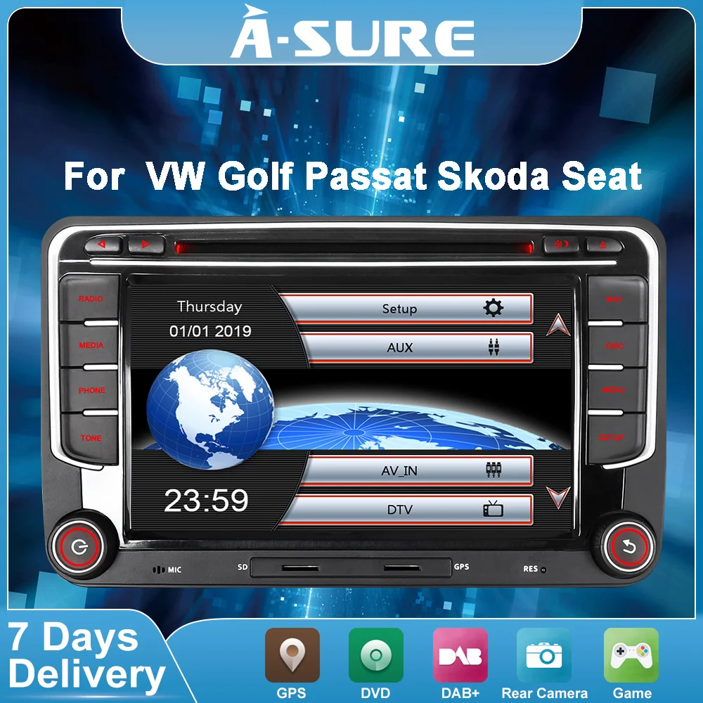 

A-Sure 2 Din DVD Inside DAB+ Radio Car Multimedia Autolink BT GPS Navigation For VW Passat B6 B7 Golf 5 6 Polo Skoda