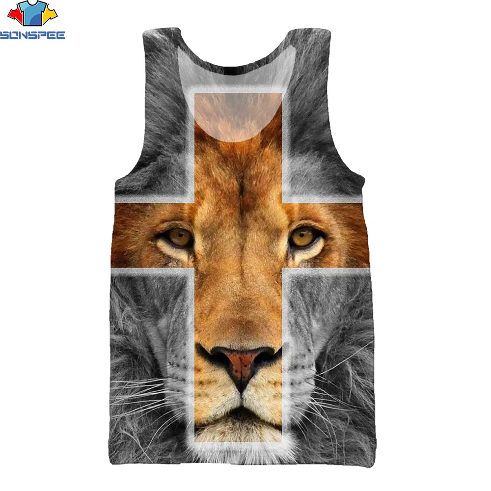 

SONSPEE Personalized fun color adult sleeveless muscle tank top quality versatile men shy little lion 3D print style vest tops