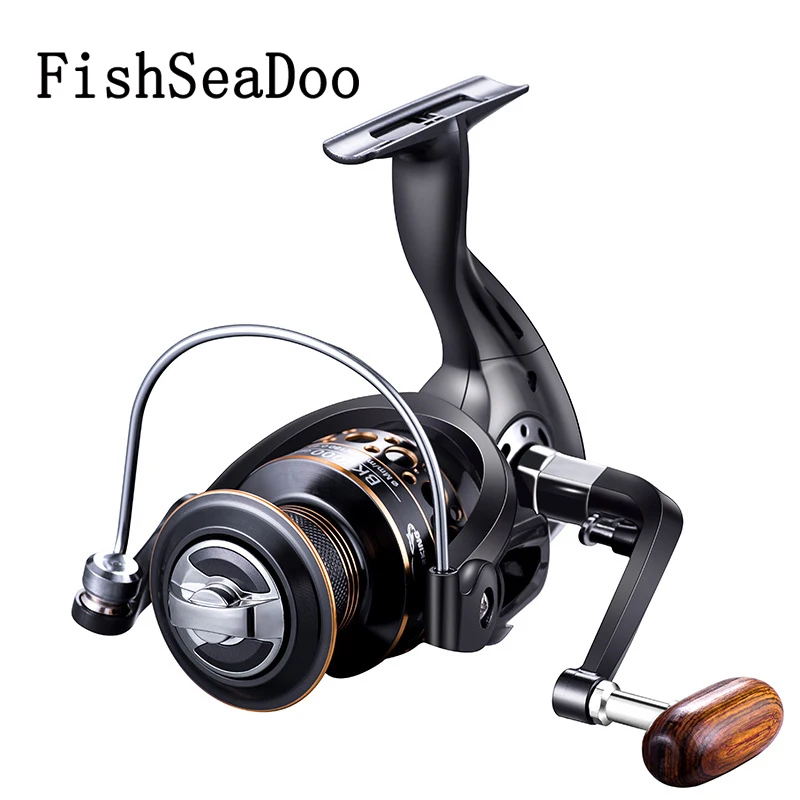 

FISHSEADOO Metal Fishing Spinning Reels Lure Sea Rod Wooden Handle 3000 4000 5000 6000 Saltwater Bass Pike Spool Distant Wheel