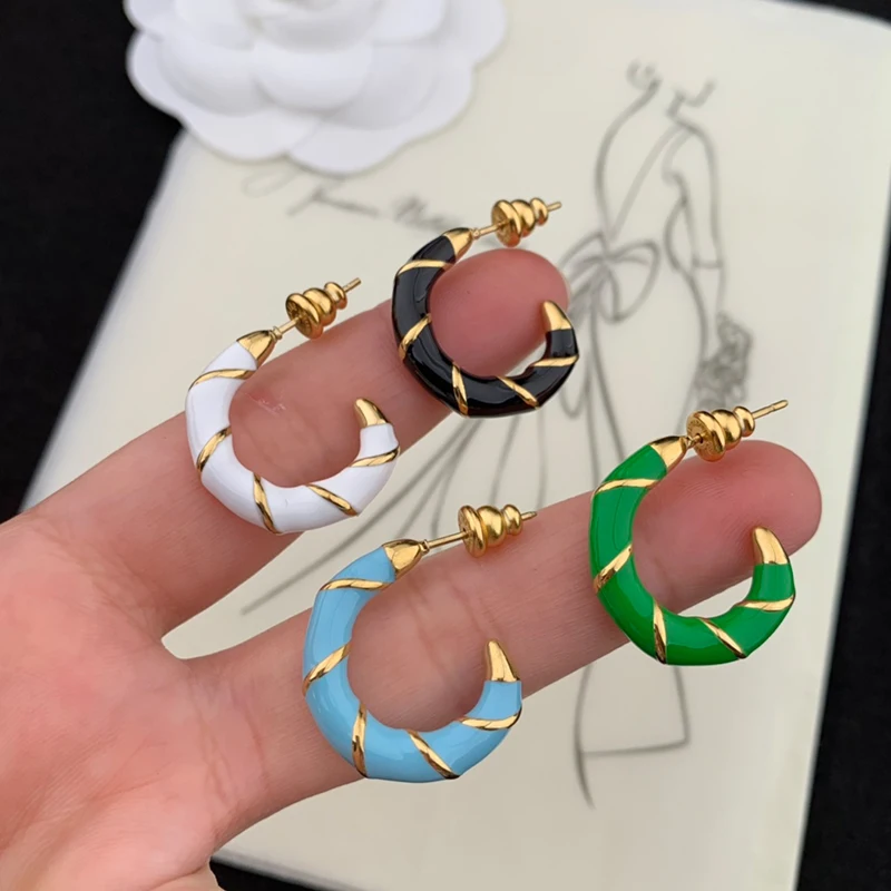 Metal Colorful Resin Hook Luxury  Earrings for Women Brand Gift Party Fashion Jewelry