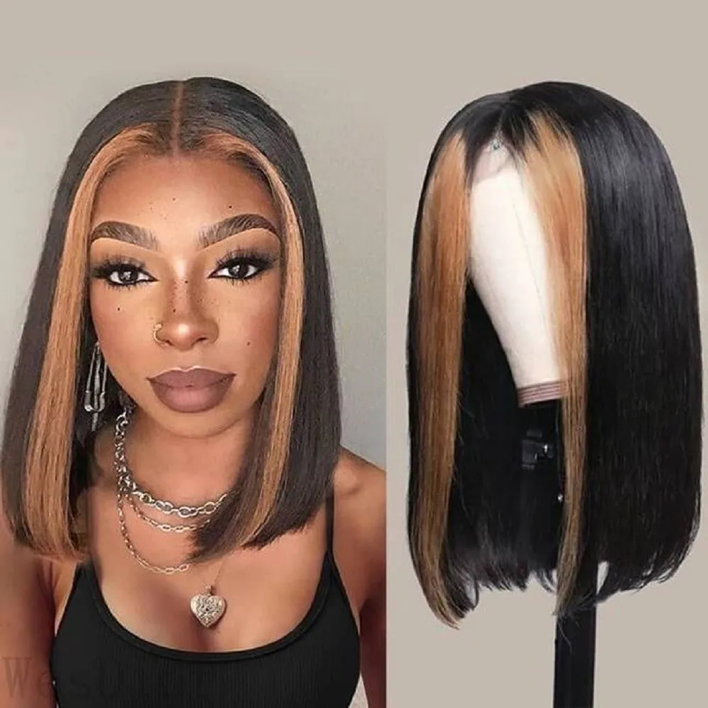 【New Arrivals】 Highlight Bob Wig Ombre Straight Short Bob Lace Wigs Human Hair Wigs For Women Brazilian Straight Glueless
