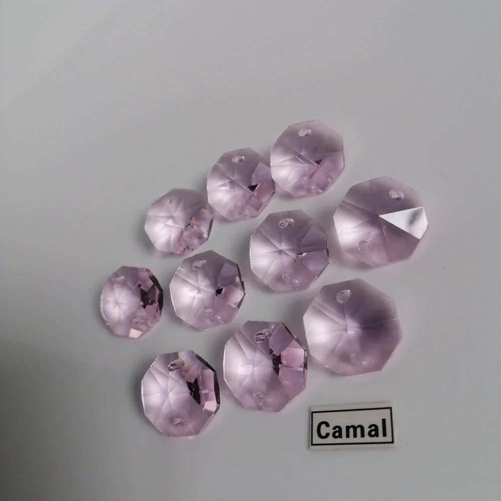 

Camal 20pcs 14mm Pink Glass Crystal Octagonal Loose Beads With 1 Hole/2 Holes Prism Pendant Chandelier Lighting Part Home Decor