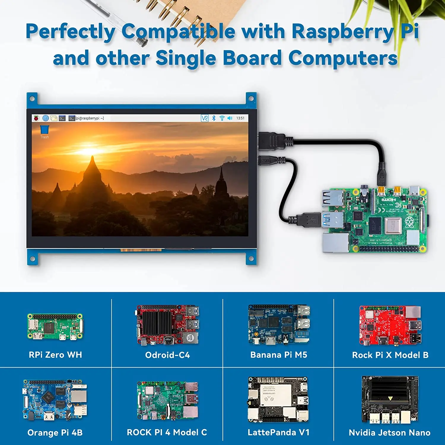 SunFounder Raspberry Pi 4 сенсорный экран 7 дюймов HDMI 1024 × 600 USB IPS ЖК-дисплей монитор для -
