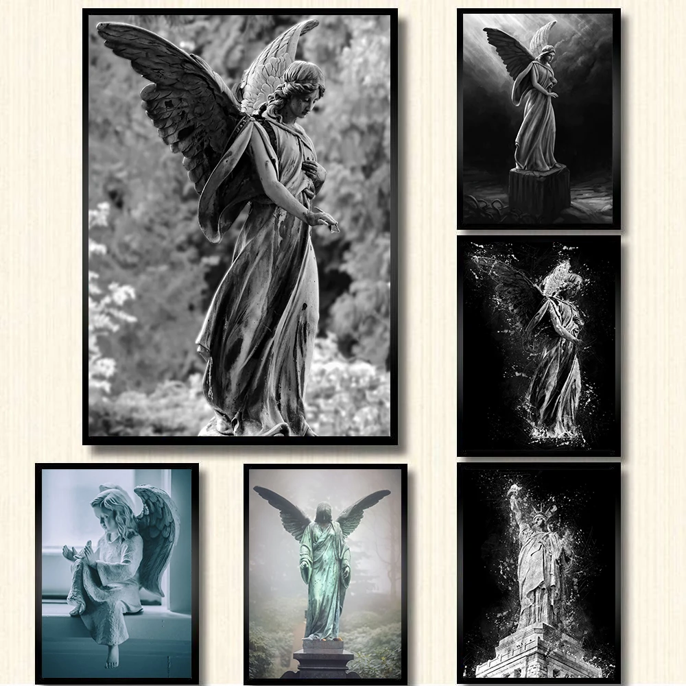 

Ретро-постер с изображением статуи Ангела для девушки, настенная Картина на холсте, декор для коридора, гостиной, винтажная Современная Нас...