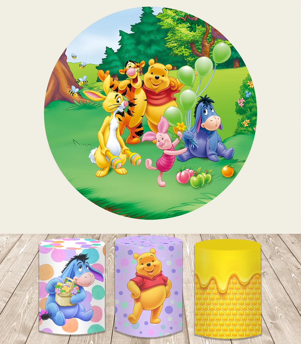Disney-Fondo de fiesta de Winnie The Pooh para niños, telón redondo para decoración de bodas, cumpleaños y pared