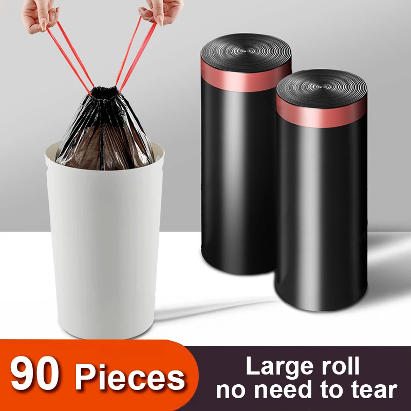 

90pcs Black Thicken Household Trash Bags for Bathroom Drawstring Garbage bags Kitchen Garbage Sorting Disposable Plastic Bags