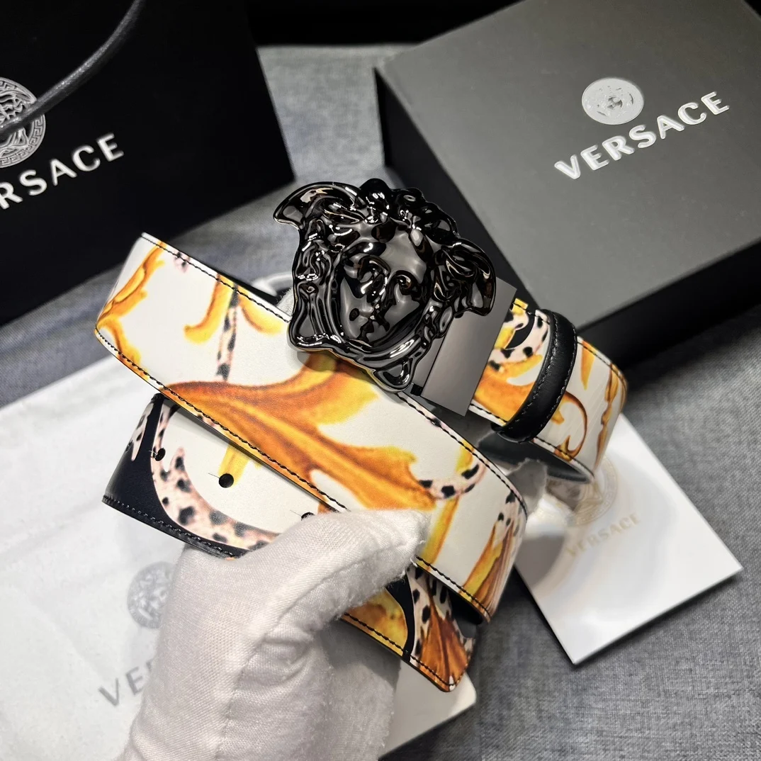 ln Стиль Ремень Versace Новый Высокое Качество Saffiano кожа Бондаж Принт 3D Medusa Пряжка