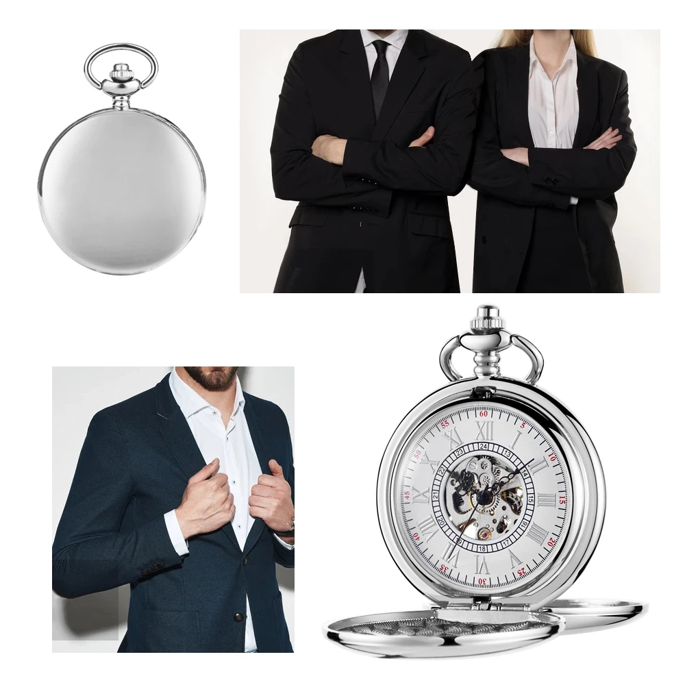 2022 Fashion Business Pocket Watch With Box Machinery Luxury Silver Neutral Gift Box Set Pocket Watch Necklace Accessories